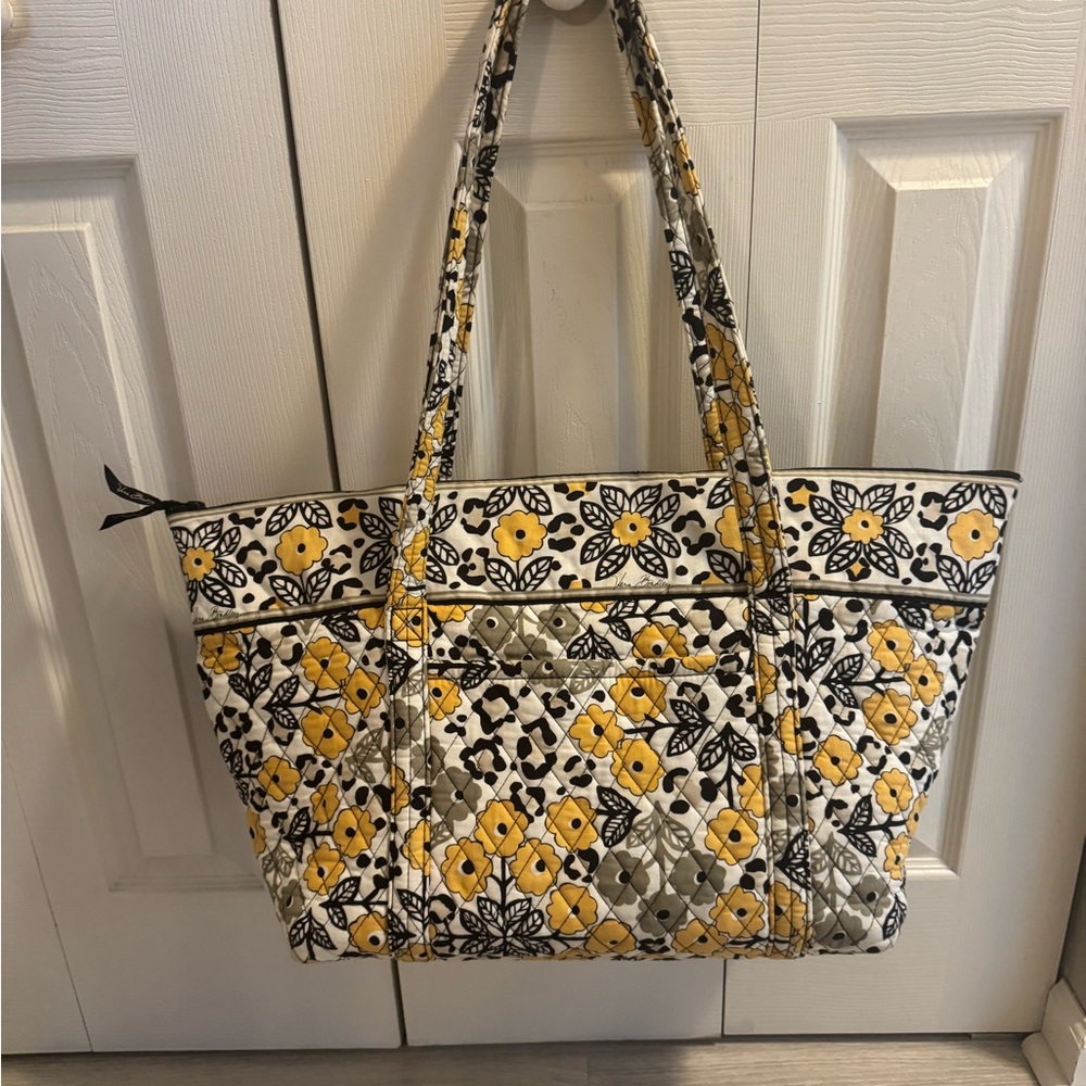 Vibrant Yellow and Gray Floral Tote Bag